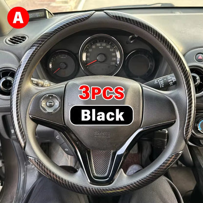 3PCS Car Steering Wheel Cover Warm Winter 38Cm round Steery Wheel Universa Glossy Laser Carbon Fiber Auto Interior Accessories