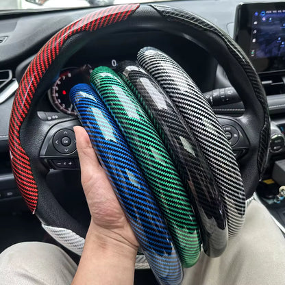 3PCS Car Steering Wheel Cover Warm Winter 38Cm round Steery Wheel Universa Glossy Laser Carbon Fiber Auto Interior Accessories